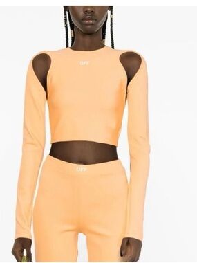 Off-White Peach Orange Cutout Long-Sleeve Crop Top size 6 like M